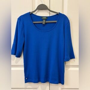 Lauren Ralph Lauren LRL Women's Shirt Blue 3/4 Sleeve 100% Cotton Size L